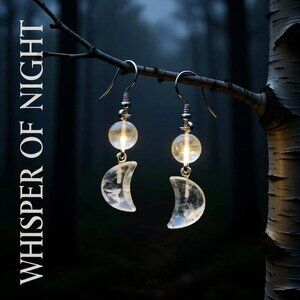 Spiritual & Mystical! Feminine Crescent Moon Quartz Earrings! Focus Your Energy!